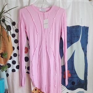 SAMI MIRO VINTAGE Pastel Pink Ribbed Dress With Rosebud Detail NWT
